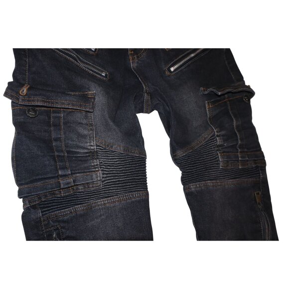 Volero Mens Dark Wash Slim Fit Biker Moto Style Cargo Jeans Grunge Streetcore - Picture 6 of 10